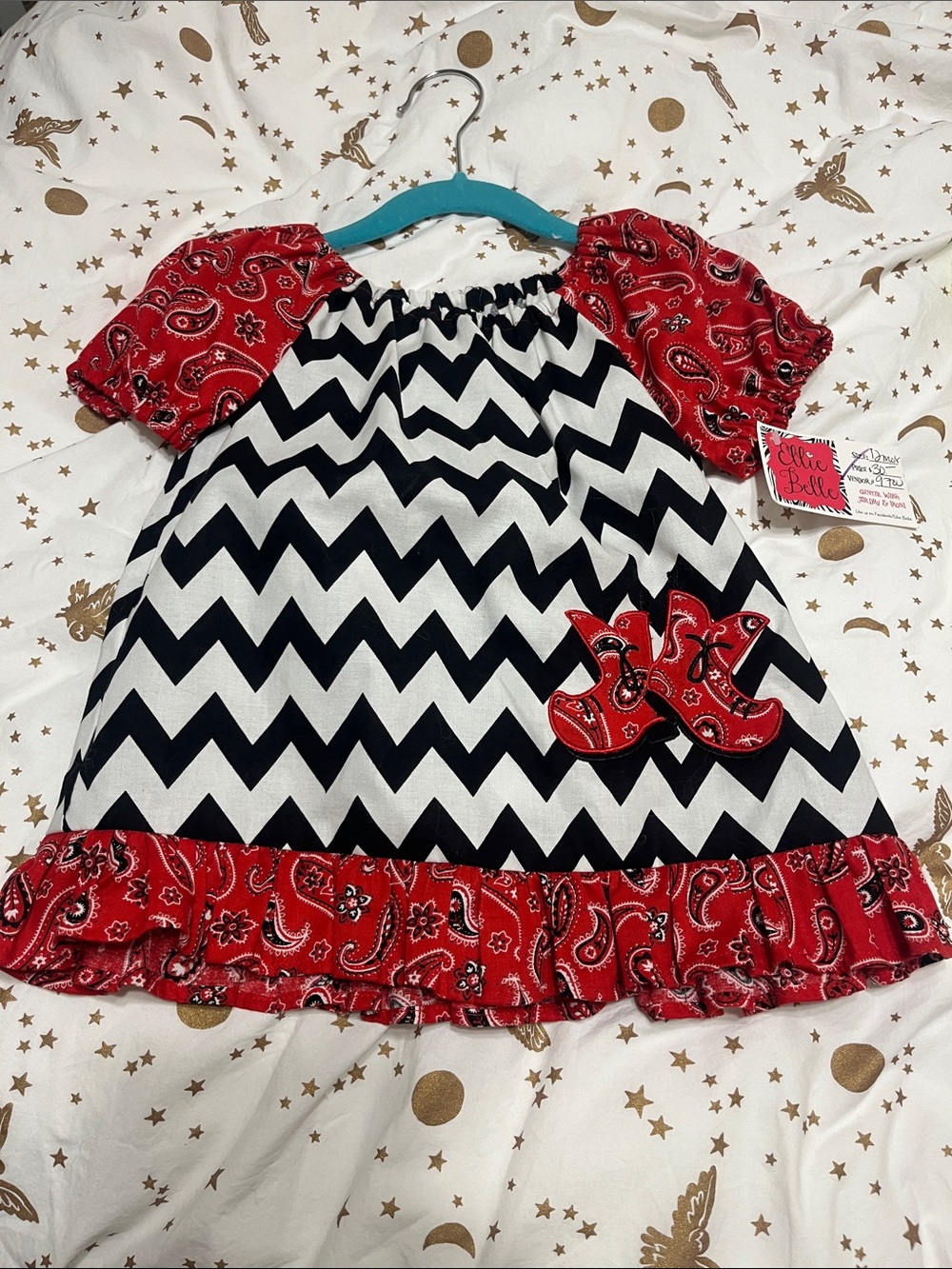 NWT Red Paisley & Black Chevron Girls Casual Dress